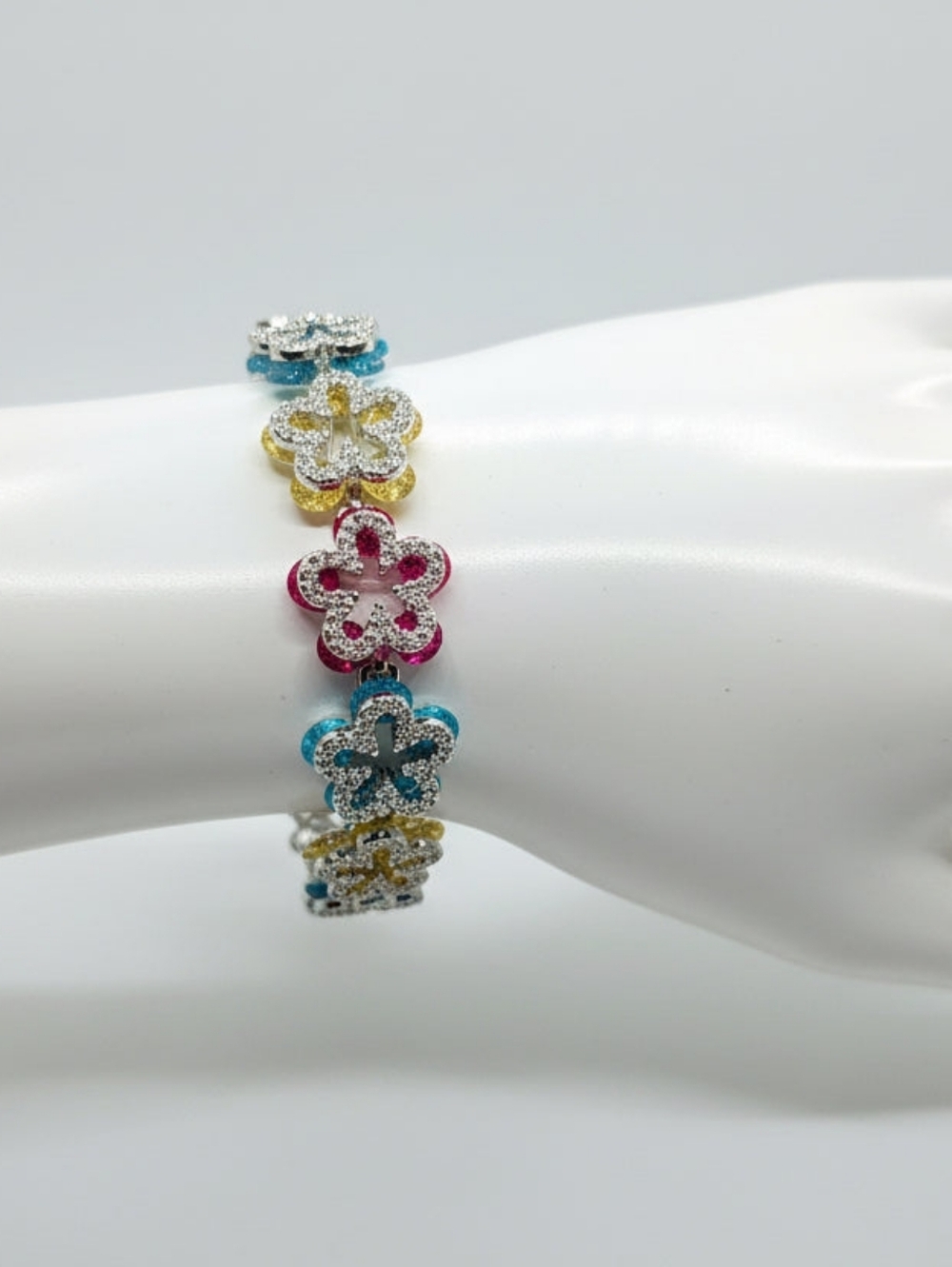 6-6.5 Inch Multicolor Floral Crystal Bracelet  VVS STONES Stainless Steel